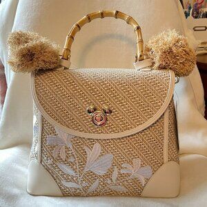Minnie Straw Pom Pom Handbag
